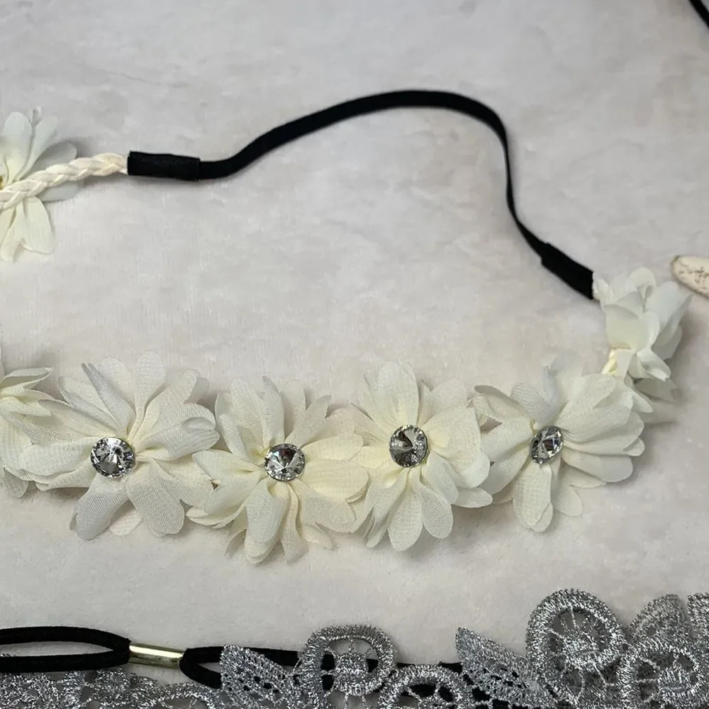 Lot of Four Headbands Cream and Silver Theme Starfish Faux Pearl Lace